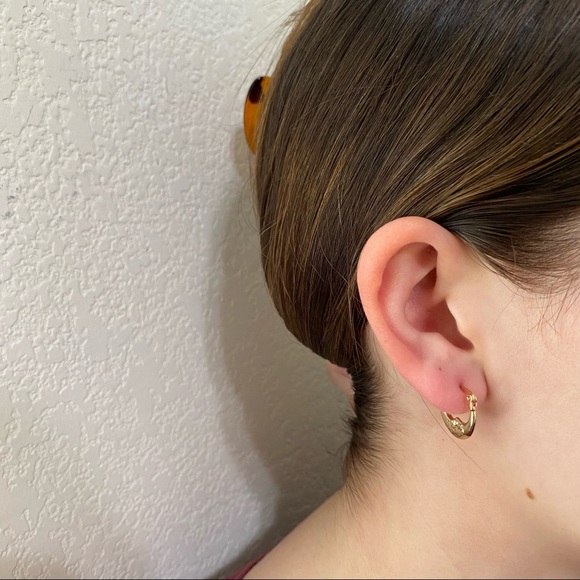 Golden Crescent Moon Hoop Earrings - Picture 8 of 12